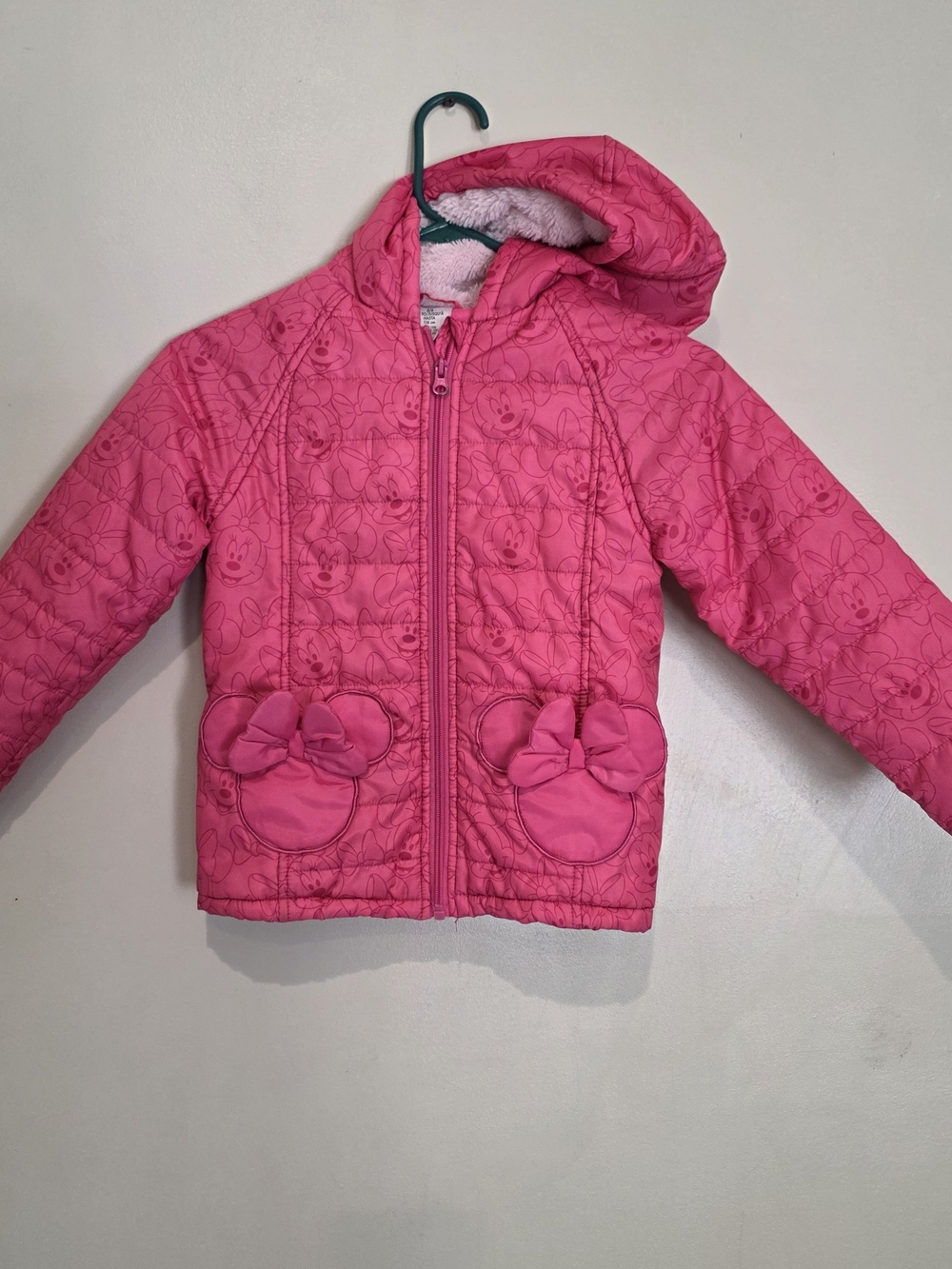 Disney Collection Girls Minnie Mouse Pink Hooded Puffer Jacket Full Zip 5/6 Cozy